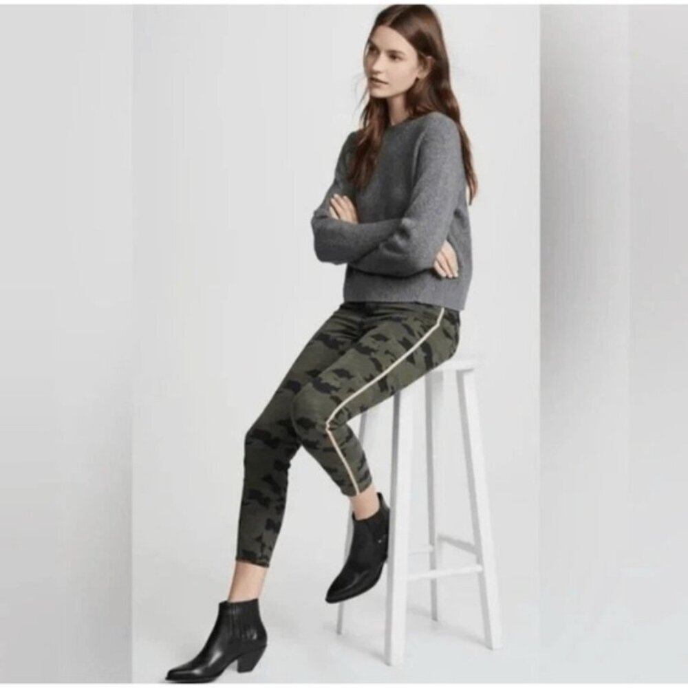 L'AGENCE Jeans Women's 28 Green Camo Margot High Rise Ankle Skinny‎ Gold Trim